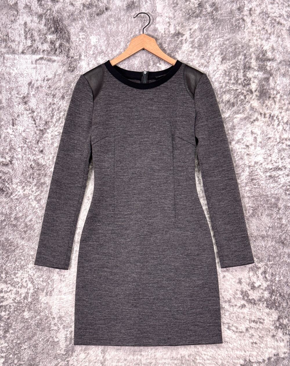 Joseph Dress 38 Womens Heather Gray Lamb Leather Detailing Long Sleeve Mini